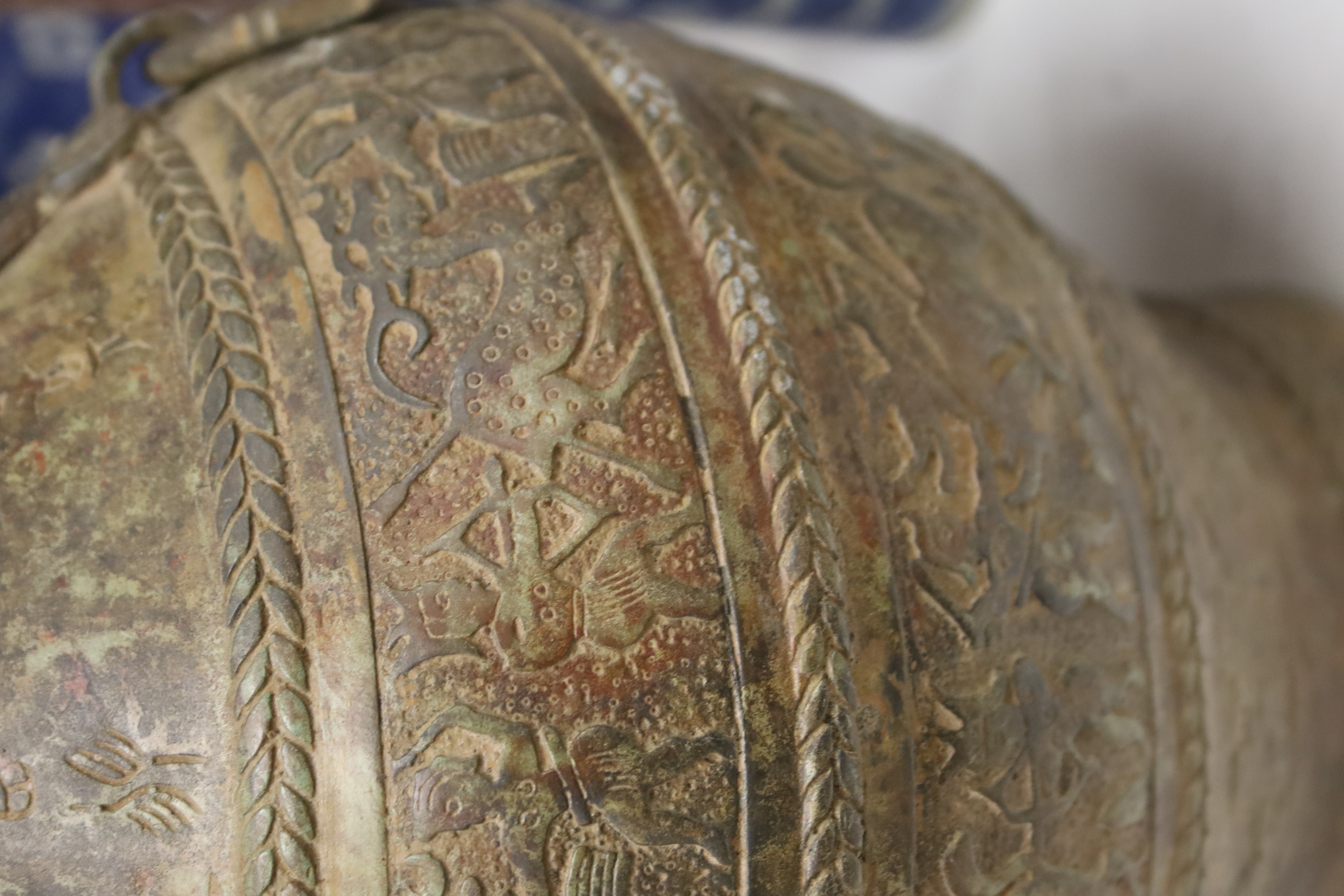 A Chinese cast bronze jar and cover, height 40cm